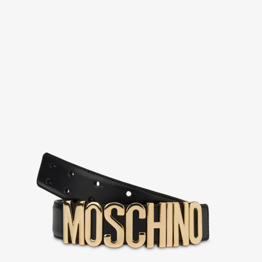 Moschino – Leather Logo Belt with Gold Hardware (NWT)